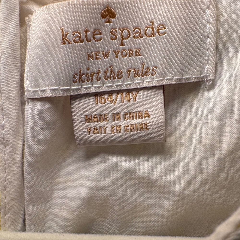 Kate Spade New York Girls Yellow White Jacquard Bow Shift Dress Size 14Y - Picture 3 of 4
